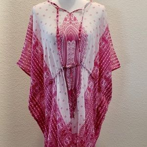 White and Pink Beach Coverup